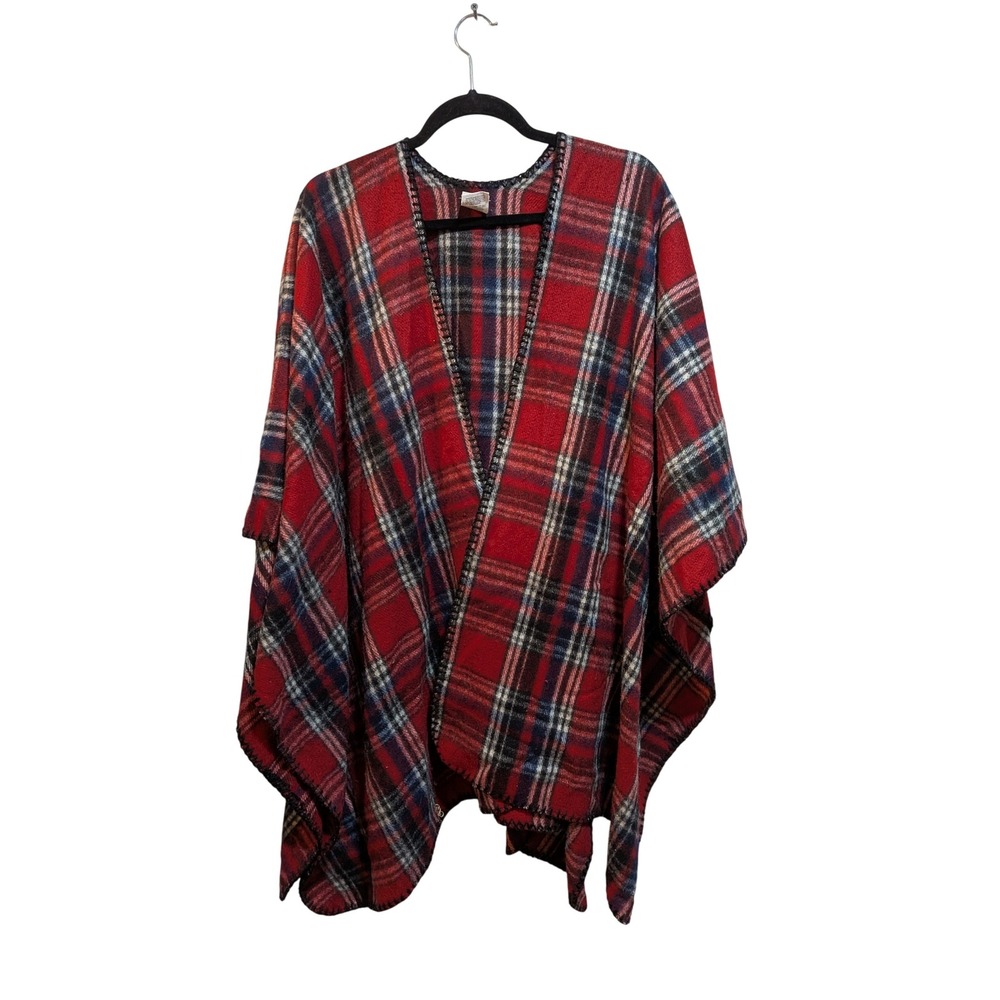 Woolrich Western Prairie Classic Football Game Plaid OneSize Cape Red Blue Cozy